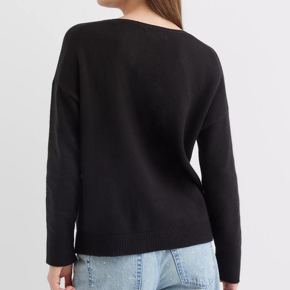 LOFT - Soft Knit V-Neck Long-Sleeve Sweater Size M Black - Picture 2 of 9
